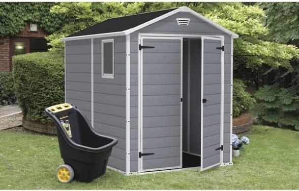 Casetta Da Giardino In Resina 185,8x236,8x227H Cm Manor 6x8 Grigio Keter Con Finestra