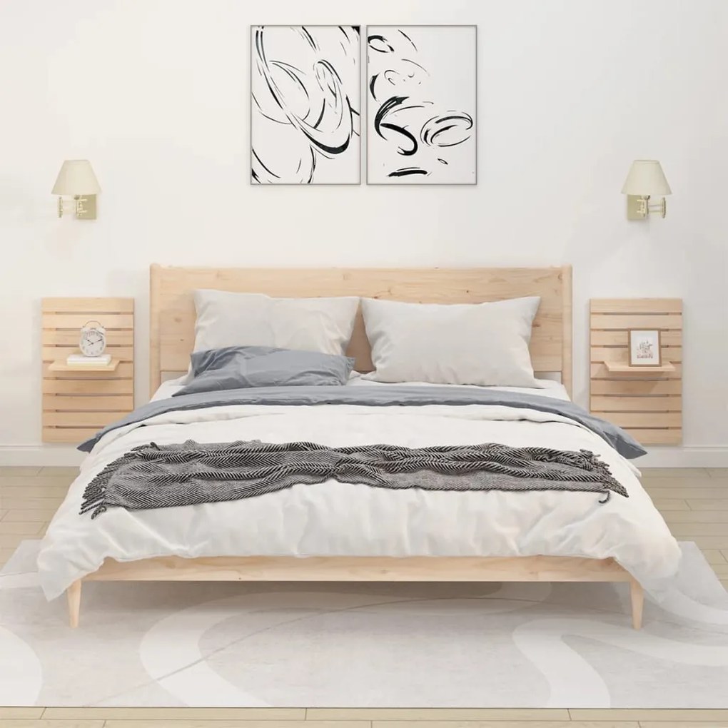 Mensole Da Letto A Parete 2 Pz Legno Massello Di Pino /