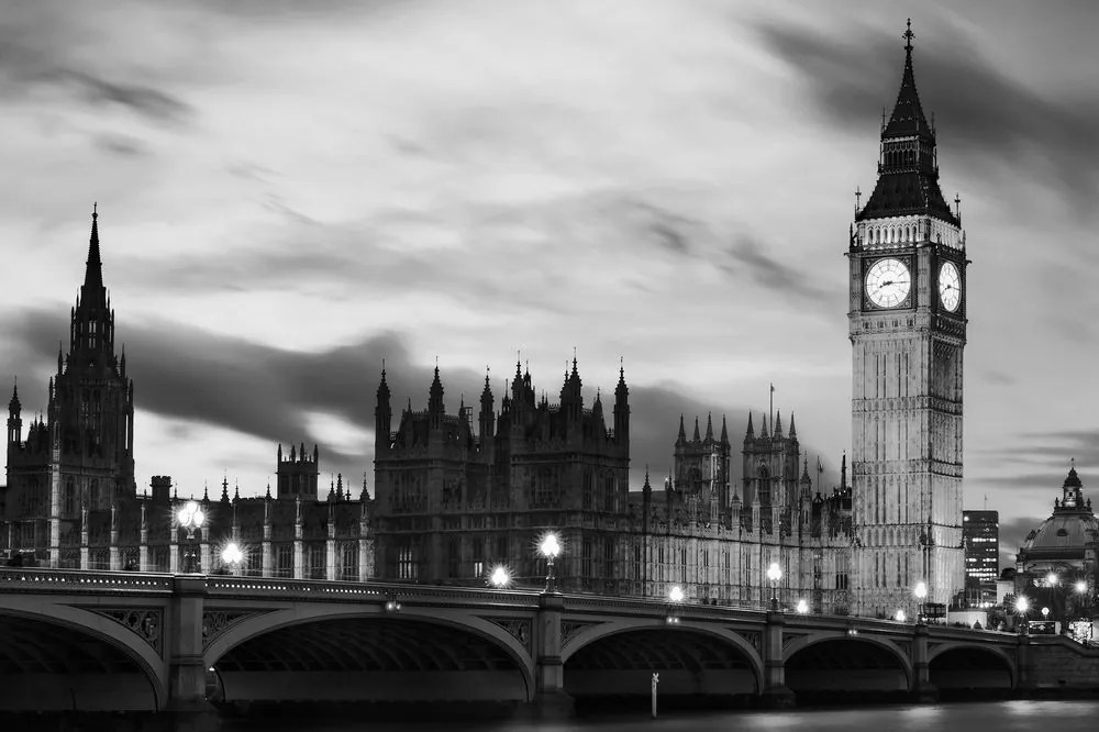 Carta da parati – Big Ben notturno in bianco e nero a Londra