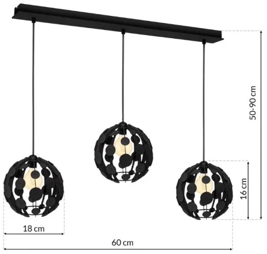 Lampadario su fune GAIA 3xE27/60W/230V nero/marrone