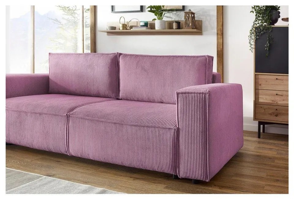 Divano letto in velluto a coste rosa 245 cm Nihad - Bobochic Paris