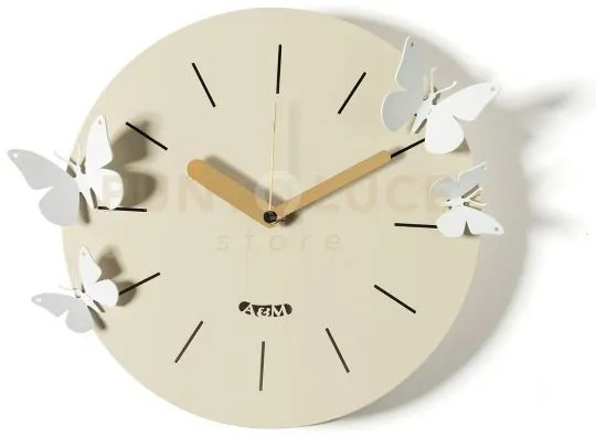 Orologio con farfalle battito d'ali crema,bianco marmo
