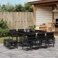 Set da Pranzo da Giardino 11 pz con Cuscini in Polyrattan Nero 3211507