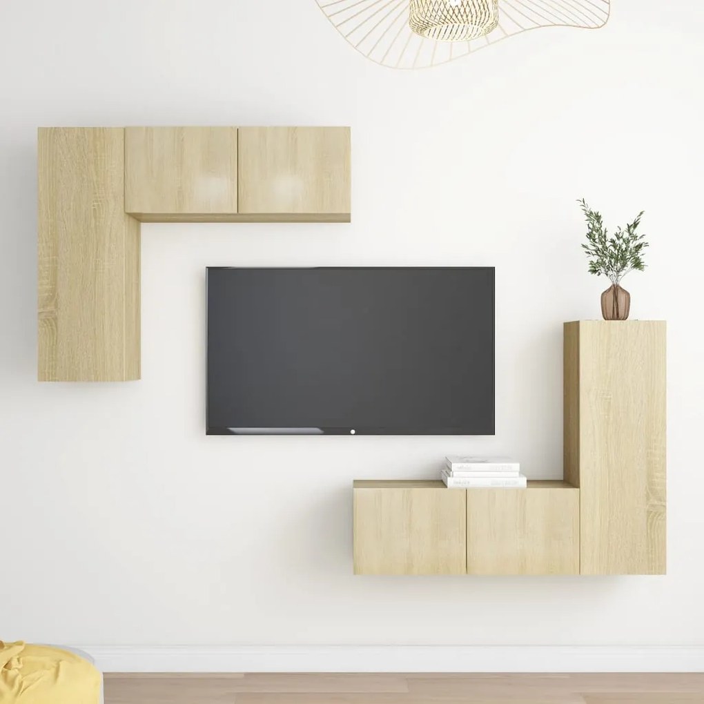 Set Di Mobili Tv 4 Pz Rovere Sonoma İn Legno Multistrato /