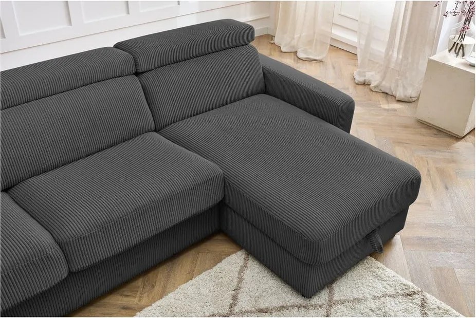 Divano angolare in grigio scuro allungabile (con composizione variabile) con rivestimento in velluto a coste Monaco – Bobochic Paris