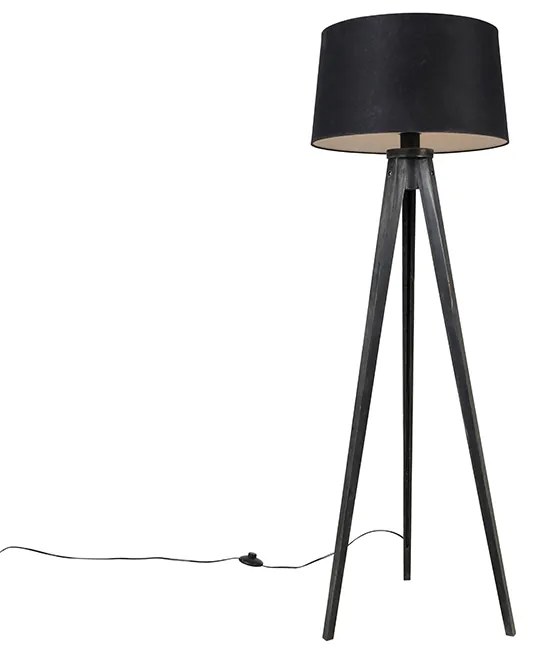 Treppiede nero con paralume in lino nero 45 cm - Tripod Classic