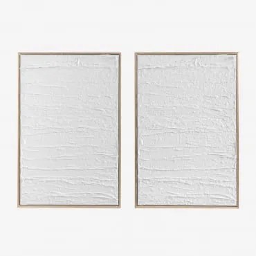 Set Di 2 Quadri Decorativi In Rilievo In Gesso (60x90 Cm) Leclerc Bianco - Sklum