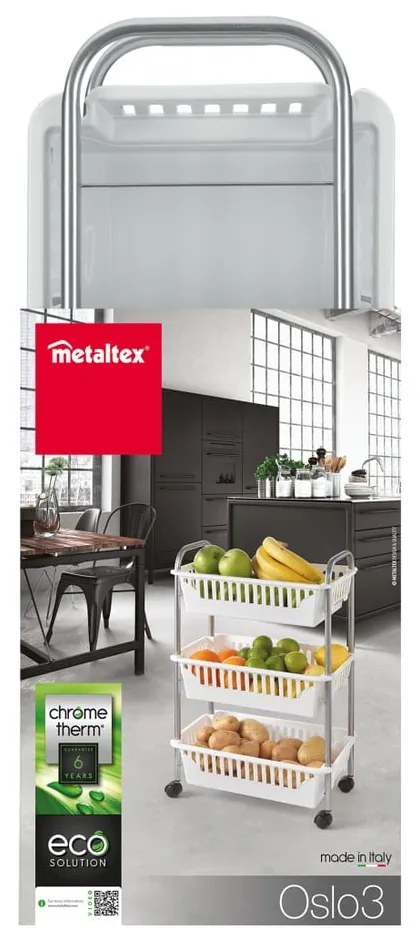 Carrello mobile con 3 cestini, altezza 63 cm Oslo - Metaltex