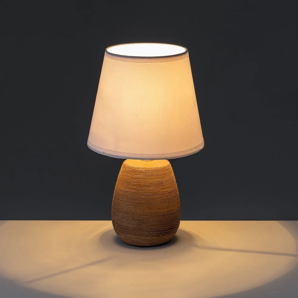 Lampada da tavolo in ceramica marrone con paralume in tessuto (altezza 27,5 cm) - Casa Selección