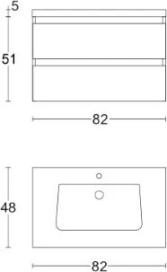 Mobile sospeso base 2 cassetti 82 cm con lavabo GRACE4 Lamiera ossidata/Bianco Lucido