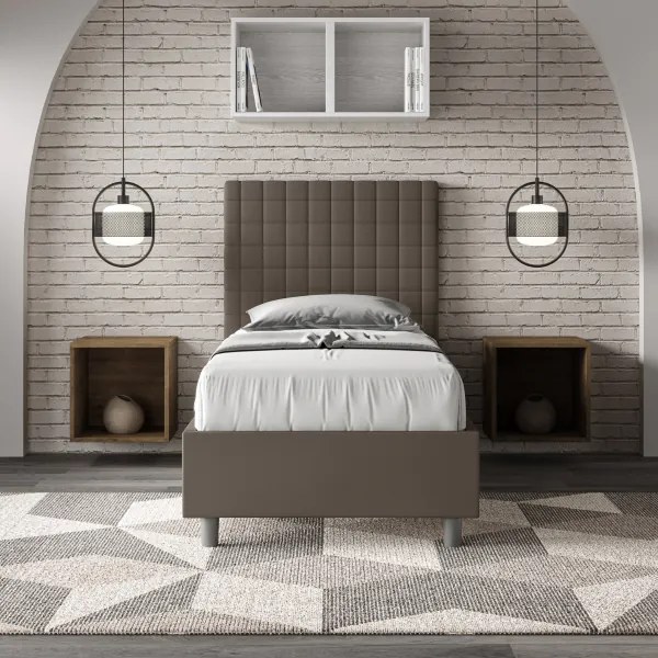 Letto singolo contenitore imbottito 80x190 similpelle cappuccino Sunny