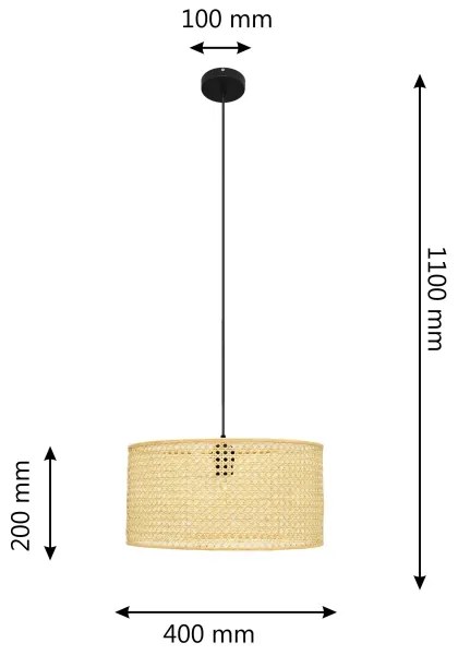 Lampadario a sospensione con filo ALBA 1xE27/15W/230V diametro 40 cm rattan/nero