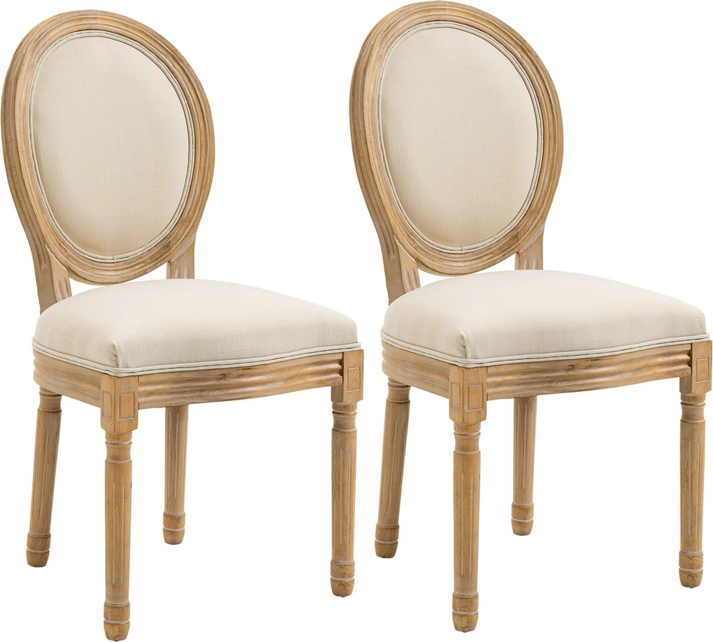 Set 2 Sedie Retrò Imbottite 49x56x96 cm in Legno e Tessuto Bianco Panna...