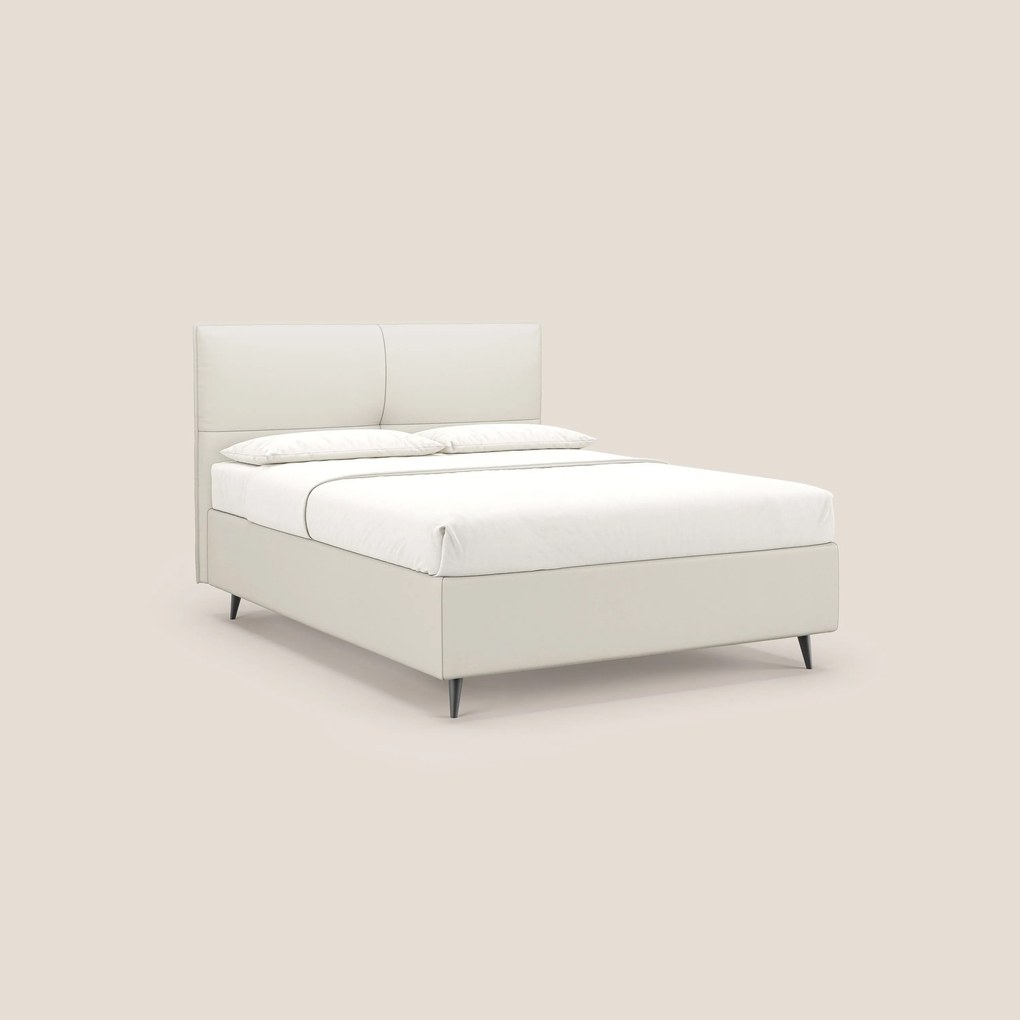 Greta letto contenitore dimensioni SLIM con testata trapuntata in ecopelle impermeabile T04 bianco