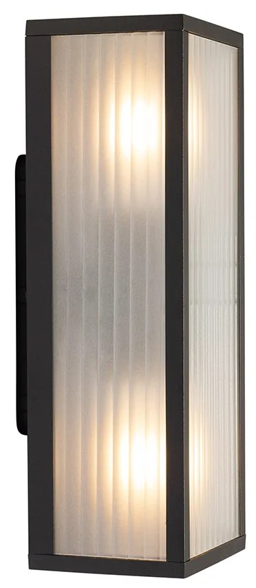 Lampada da parete smart per esterni nera con vetro a coste incl. 2 Wifi A60 - Charlois