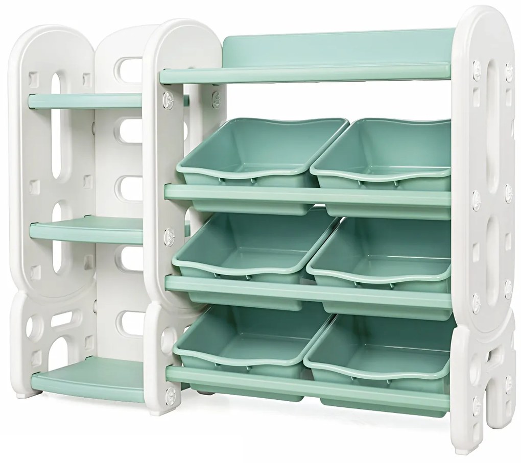 Costway Organizer per giocattoli con scatole per bambini, Scaffale multilivello in plastica con libreria Verde