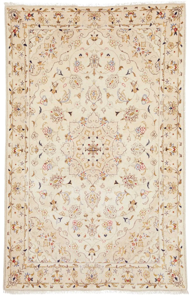 Kashan Tappeto 150x100 Beige (Iran) Annodato A Mano