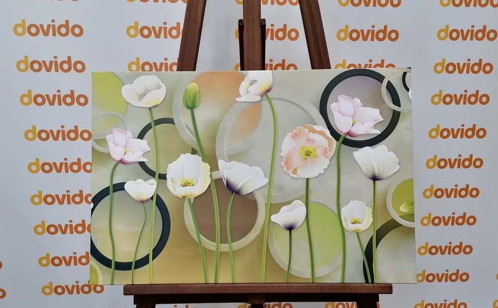 Quadro su tela – Papaveri bianchi su sfondo astratto