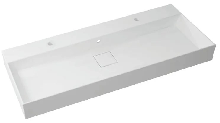 Lavabo da incasso con bordo a vista rettangolare doppia vasca Neo L 120 x H 12 x P 49 cm in resina bianco lucido