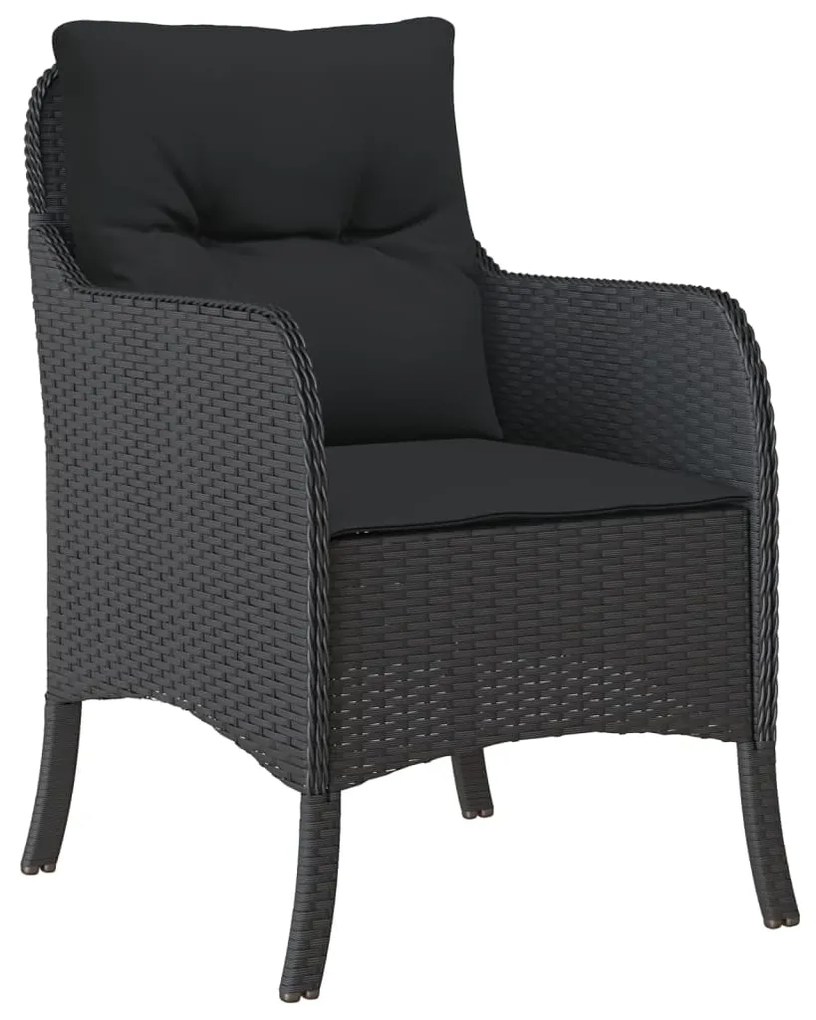 Set da pranzo da giardino 3 pz con cuscini nero in polyrattan