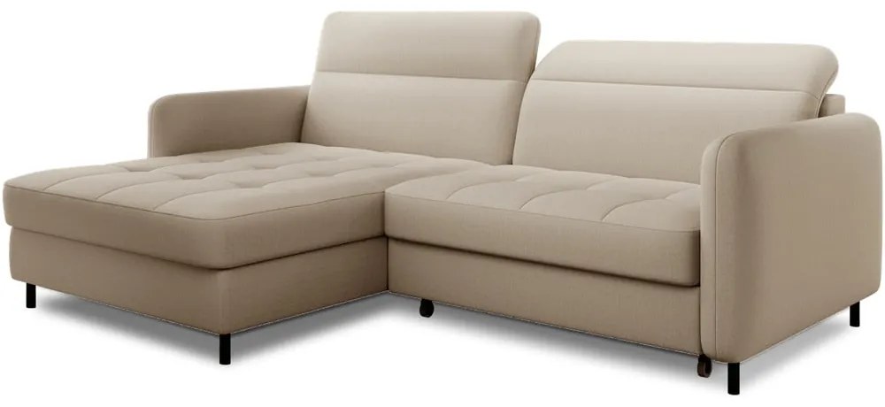 Divano angolare beige allungabile/con contenitore (con penisola a sinistra/con chaise lounge) e rivestimento in velluto Gomsi – ELTAP