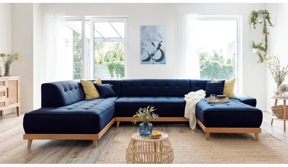 Divano letto a U blu navy, angolo sinistro Dazzling Daisy - Miuform