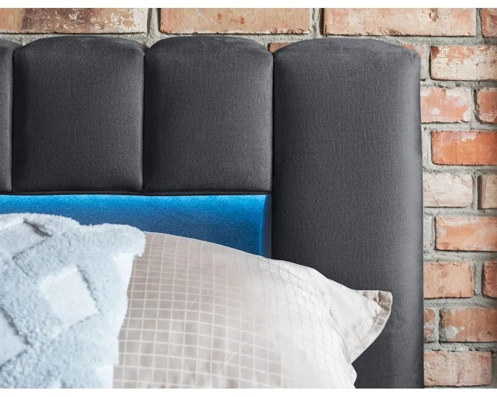 Letto matrimoniale imbottito grigio con contenitore con rete inclusa 140x200 cm Lamica – ELTAP