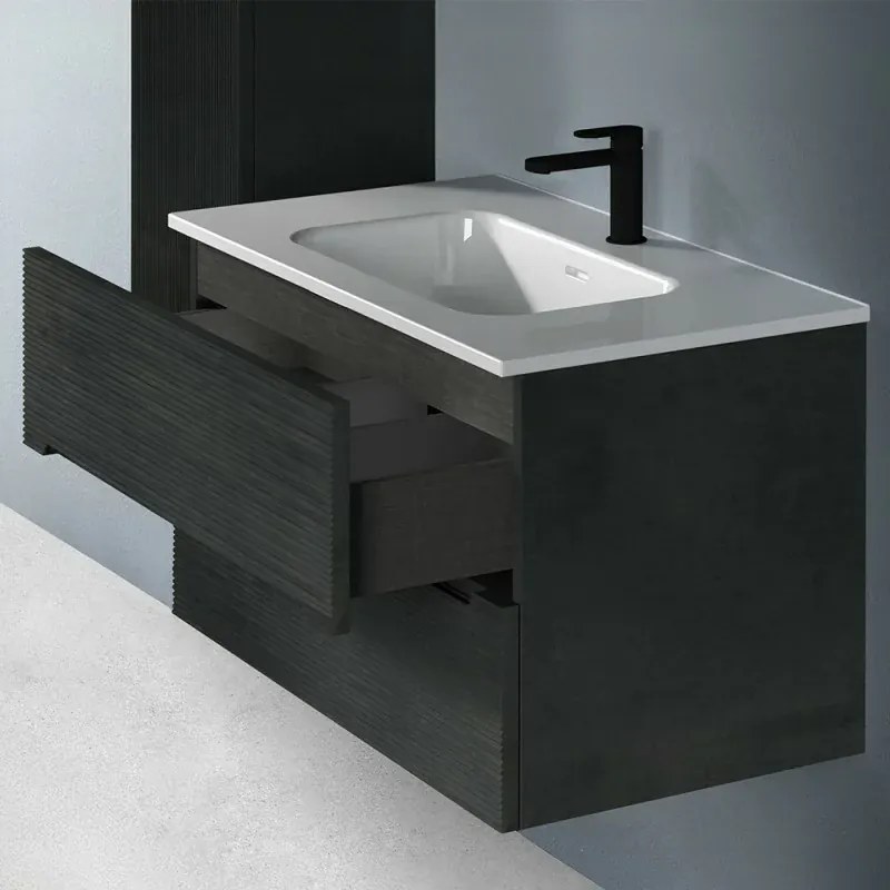 Mobile bagno sospeso 60 lava cannettato 2 cassetti lavabo e specchio Rigo