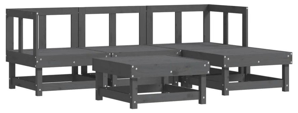 Set divani da giardino 5pz con cuscini in legno massello grigio