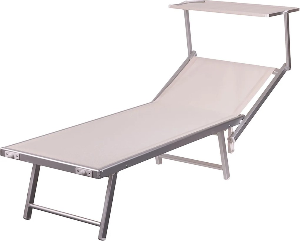 Lettino Mare con Parasole Richiudibile 181x71,5x38,5 cm in Alluminio PVC e Poliestere Avorio Riccione...
