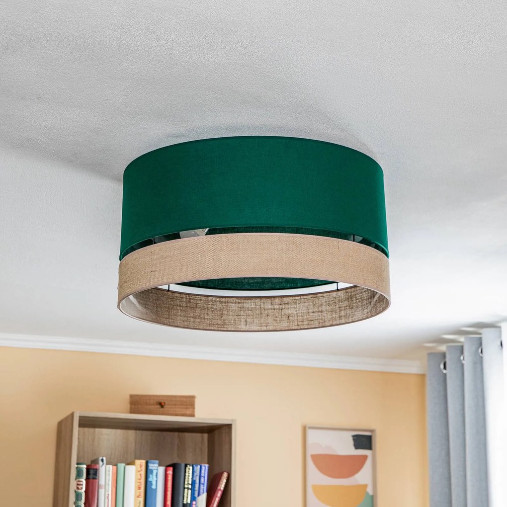Euluna Levo plafoniera, Ø 60 cm, juta/verde scuro