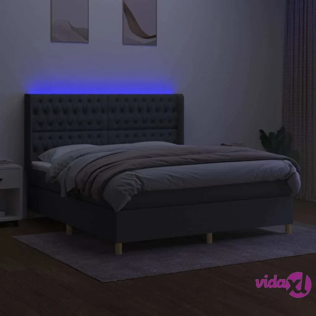 vidaXL Letto a Molle Materasso e LED Grigio Scuro 160x200cm in Tessuto