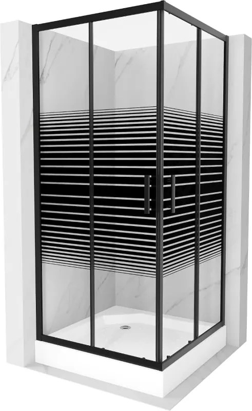 Mexen Rio cabina doccia quadrata 90 x 90 cm, bande nere, nero + piatto doccia, bianco - 860-090-090-70-20-4510