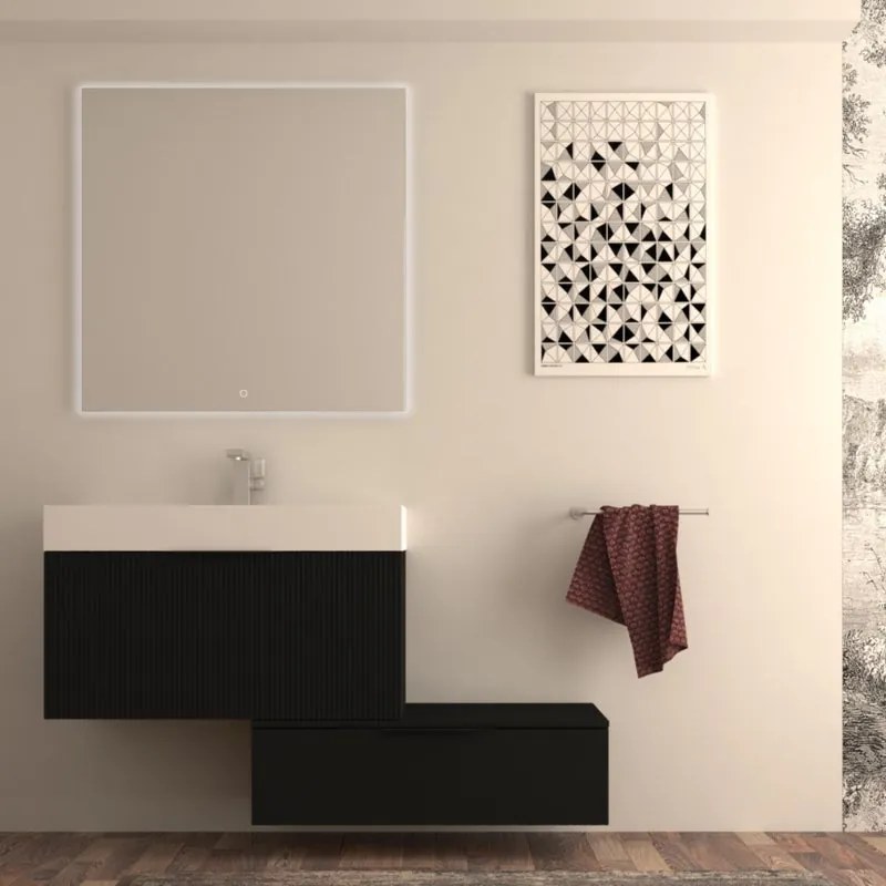 Mobile da bagno sospeso sotto lavabo Modula di Baden Haus L 90 x H 43 x P 44 cm nero  opaco cannettato, 3 cassetti