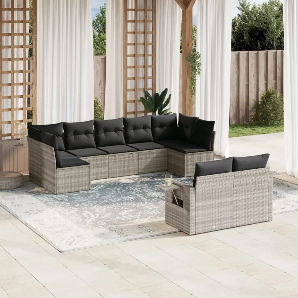 Set divano da giardino 9pz con cuscini grigio chiaro polyrattan