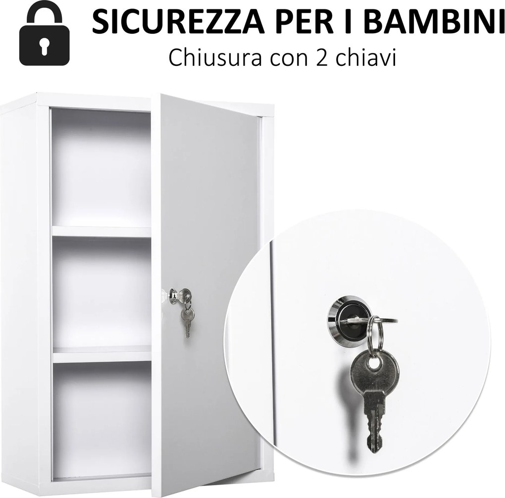 Armadietto Medicinali da Parete 40x18x60 cm 2 Chiavi in Acciaio Bianco...