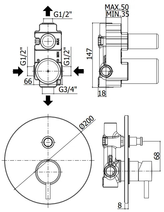 Paffoni Light Lig015st Miscelatore doccia Incasso con Deviatore E Piastra Tonda Steel Acciaio