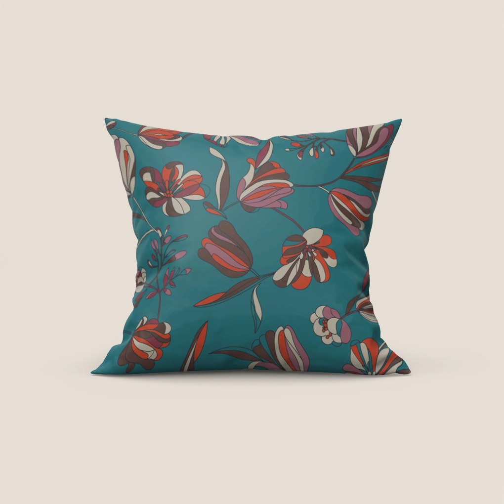 Omika collezione cuscini a fantasie multicolor in velluto impermeabile petrolio