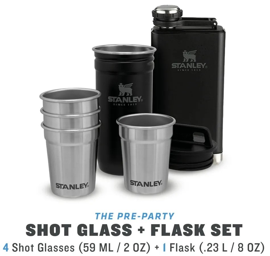 Set di fiaschette e bicchierini nero in acciaio inox 6 pz 250 ml Adventure Black – Stanley