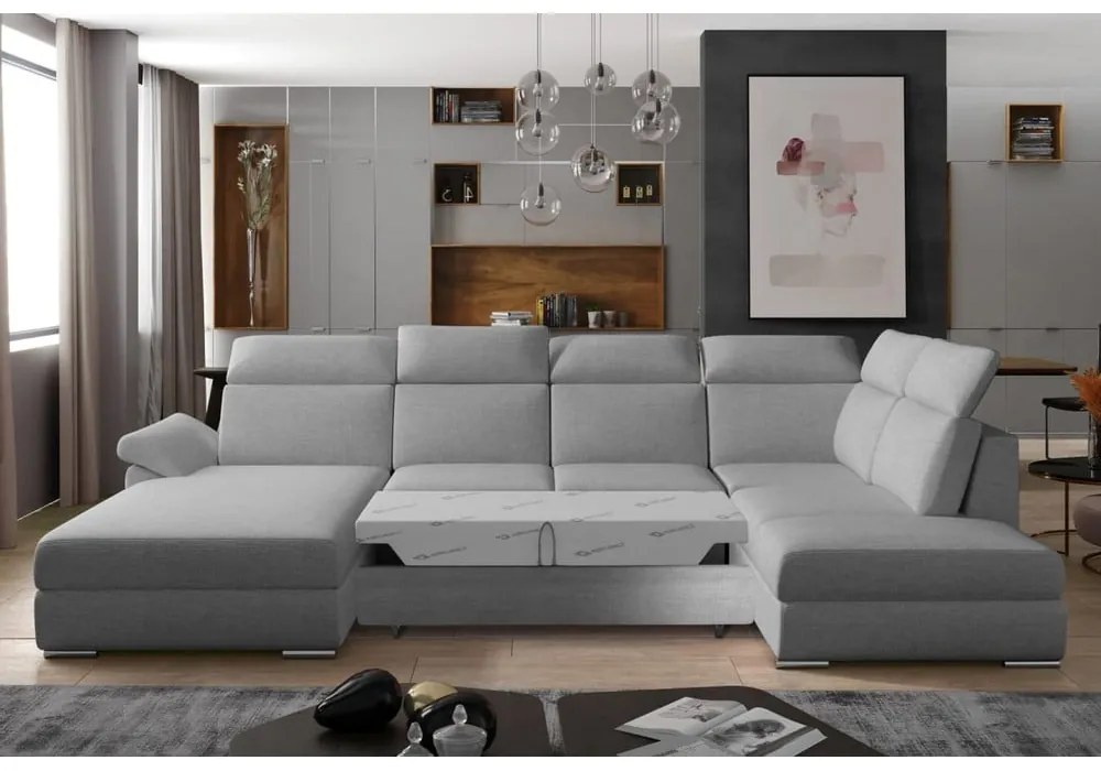 Divano angolare grigio chiaro allungabile (con penisola a destra/a U) Evanell – ELTAP