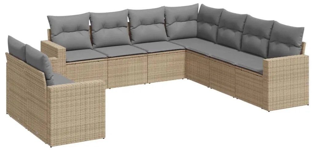 Set divano da giardino 9 pz con cuscini beige in polyrattan