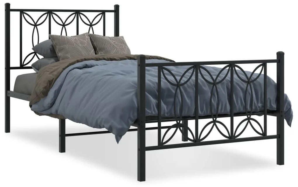 Giroletto Con Testiera E Pediera Metallo Nero 90x190 Cm /
