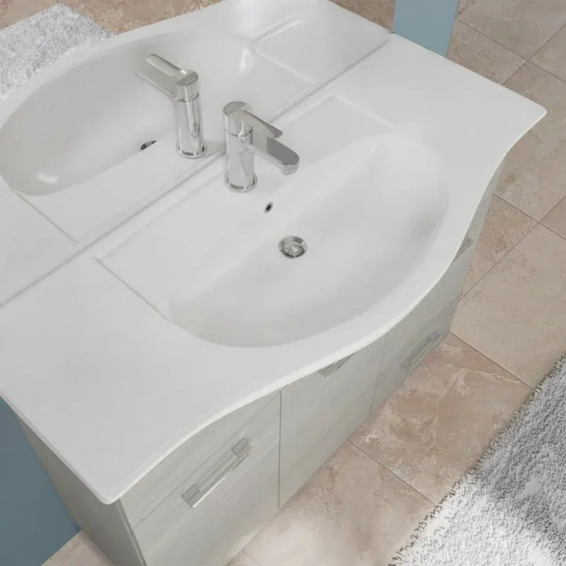 Mobile bagno da terra 105 cm rovere grigio completo di specchio con pensile e LED