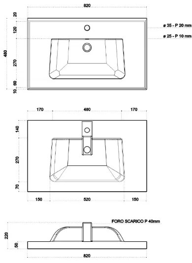 Mobile bagno sospeso base 2 cassetti 82 cm con lavabo GRACE4 Noce/Grafite Opaco