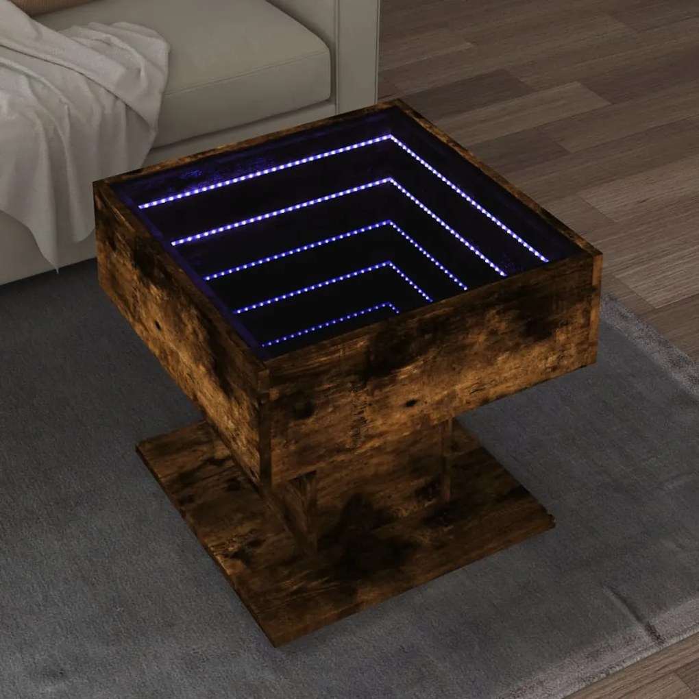 Tavolino Salotto Con Led Rovere Fumo 50x50x45 Cm Multistrato /