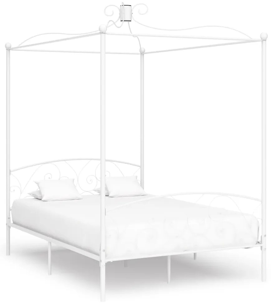 Letto a baldacchino bianco in metallo 140x200 cm