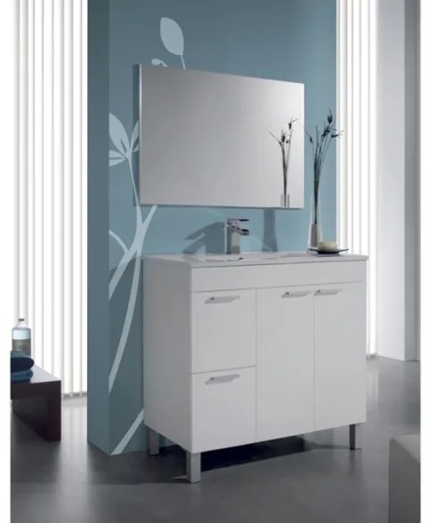 Mobile Da Bagno 80 Cm 2 Ante E 2 Cassetti Con Lavabo E Specchio Aktiva Bianco