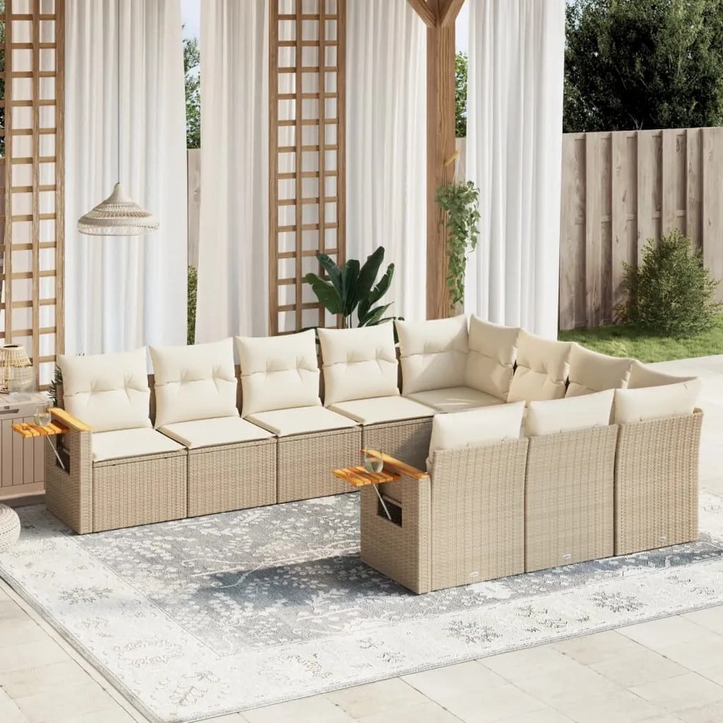 Set divano da giardino 10 pz con cuscini beige in polyrattan