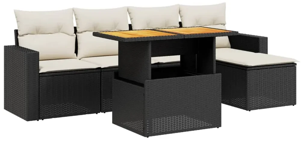 Set divano da giardino 6 pz con cuscini nero in polyrattan