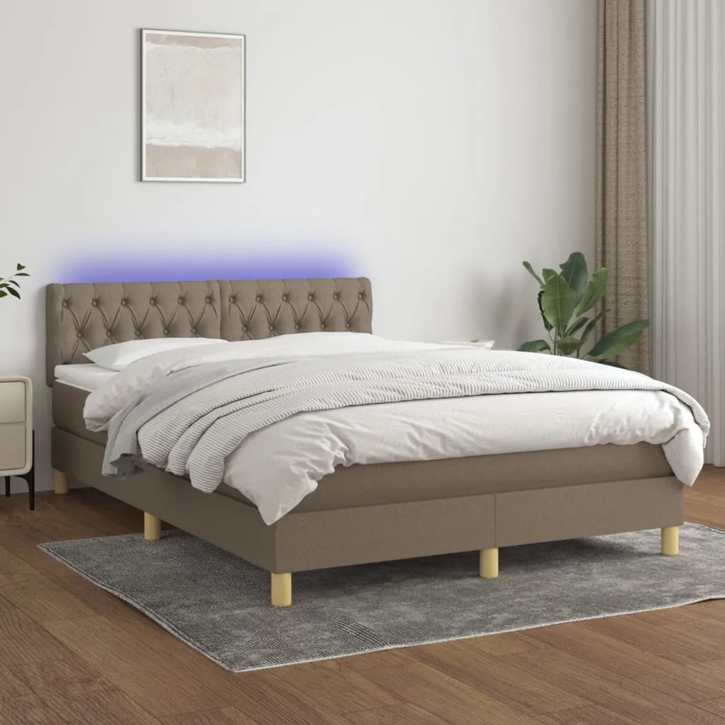 Letto a molle con materasso e led tortora 140x190 cm in tessuto